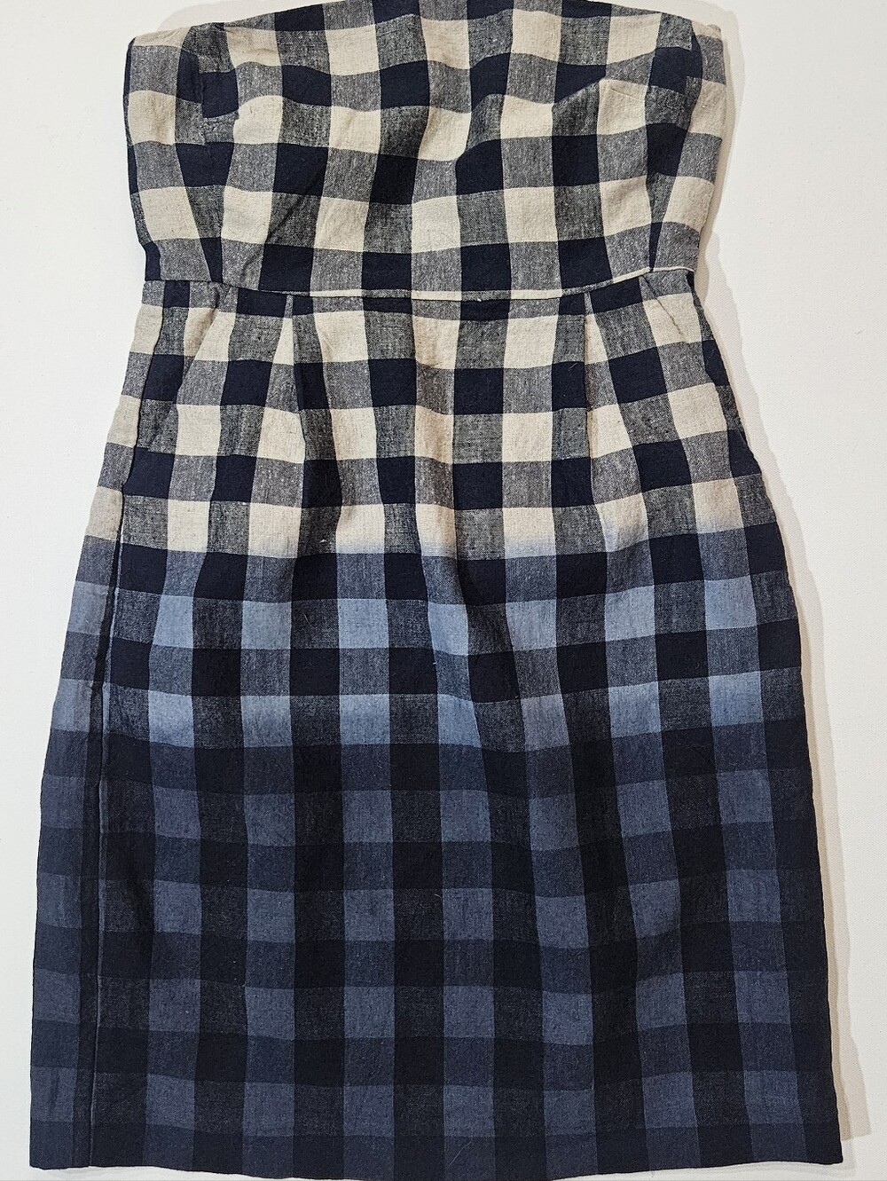 Gap Linen‎ Mini Tube Dress Womens Size 0 Blue Grey White Gingham Dark Academia